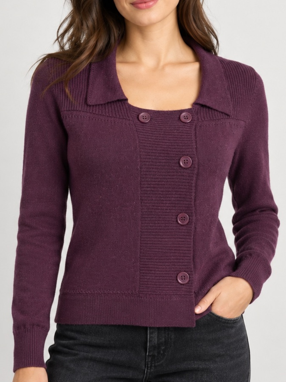 H&M Plum Purple Wool Blend Asymmetrical Cardigan US 4